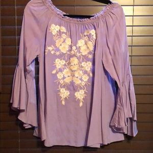 Purple off the shoulder embroidery detail shirt